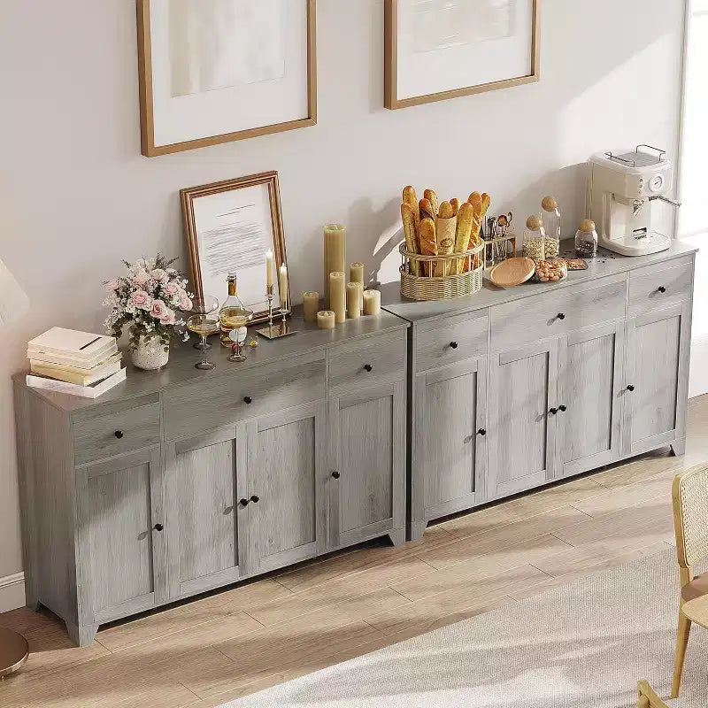 Madia / Credenza a 4 ante e 3 cassetti da 140 cm, stile moderno — Nero / Grigio / Bianco
