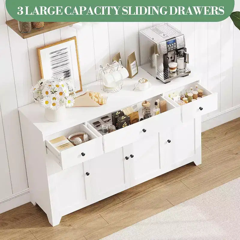 Madia / Credenza a 4 ante e 3 cassetti da 140 cm, stile moderno — Nero / Grigio / Bianco