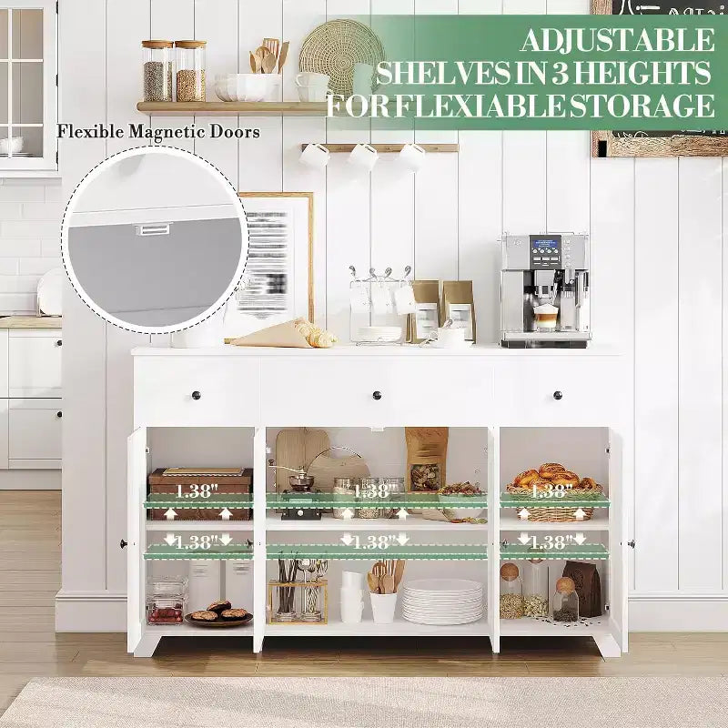 Madia / Credenza a 4 ante e 3 cassetti da 140 cm, stile moderno — Nero / Grigio / Bianco