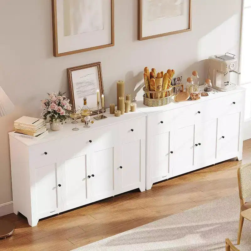 Madia / Credenza a 4 ante e 3 cassetti da 140 cm, stile moderno — Nero / Grigio / Bianco