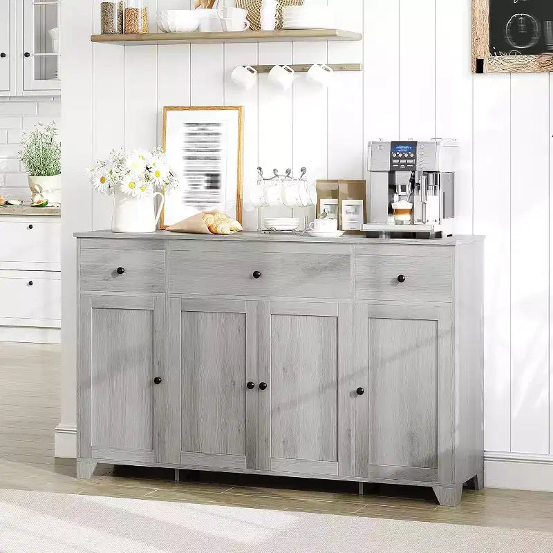 Madia / Credenza a 4 ante e 3 cassetti da 140 cm, stile moderno — Nero / Grigio / Bianco