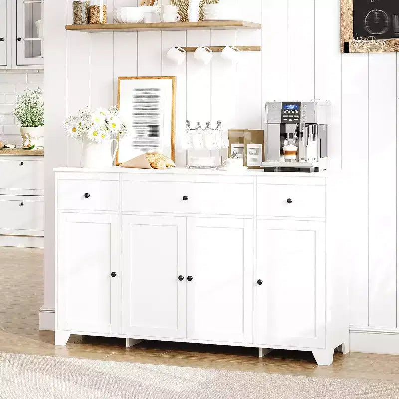 Madia / Credenza a 4 ante e 3 cassetti da 140 cm, stile moderno — Nero / Grigio / Bianco