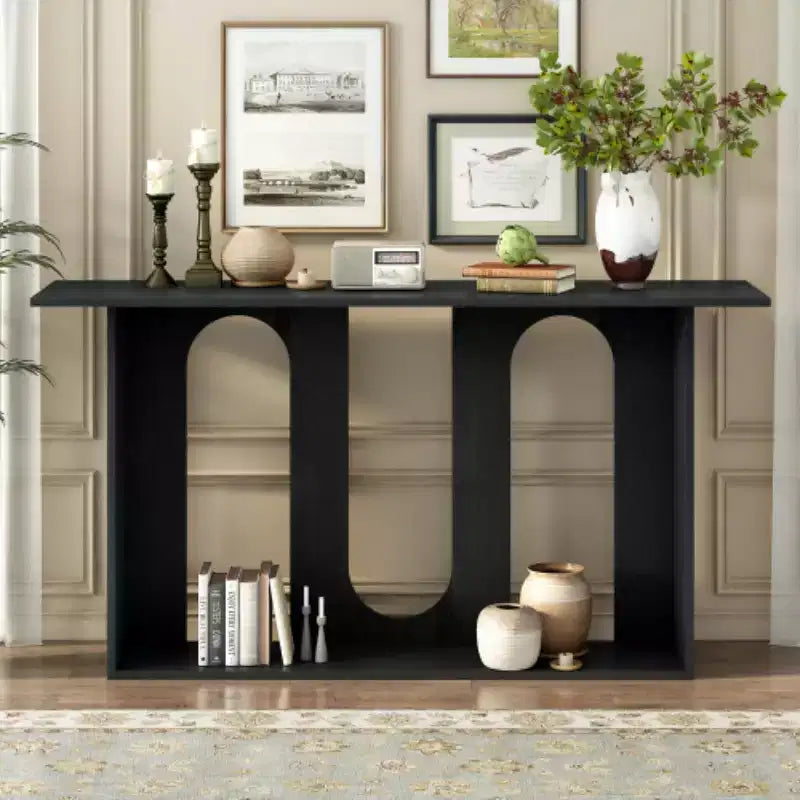 Consolle curvata con ripiano aperto, disponibile nei colori Nero / Blu / Naturale / Bianco, Stile moderno, Montaggio da 1 persona