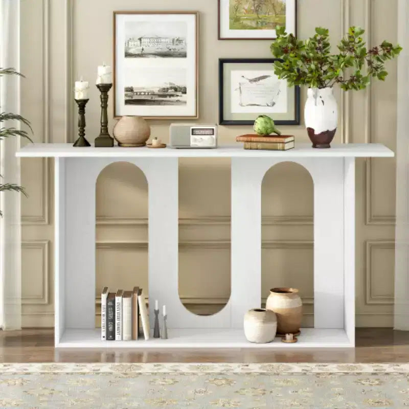 Consolle curvata con ripiano aperto, disponibile nei colori Nero / Blu / Naturale / Bianco, Stile moderno, Montaggio da 1 persona
