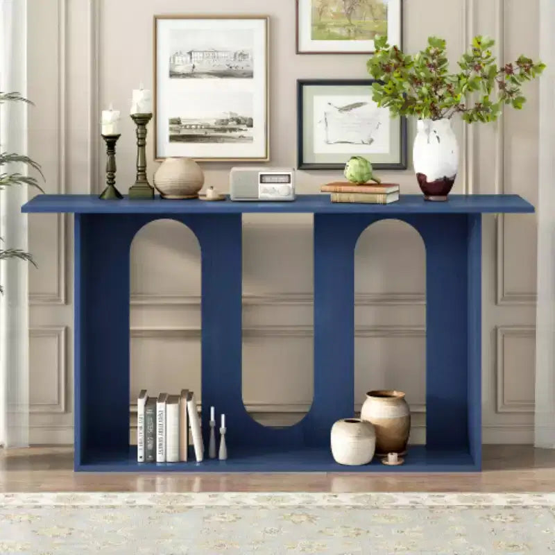 Consolle curvata con ripiano aperto, disponibile nei colori Nero / Blu / Naturale / Bianco, Stile moderno, Montaggio da 1 persona