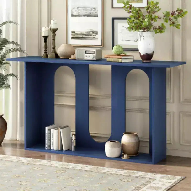 Consolle curvata con ripiano aperto, disponibile nei colori Nero / Blu / Naturale / Bianco, Stile moderno, Montaggio da 1 persona