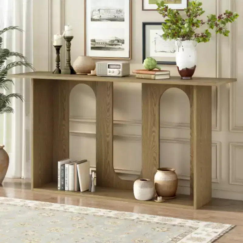 Consolle curvata con ripiano aperto, disponibile nei colori Nero / Blu / Naturale / Bianco, Stile moderno, Montaggio da 1 persona