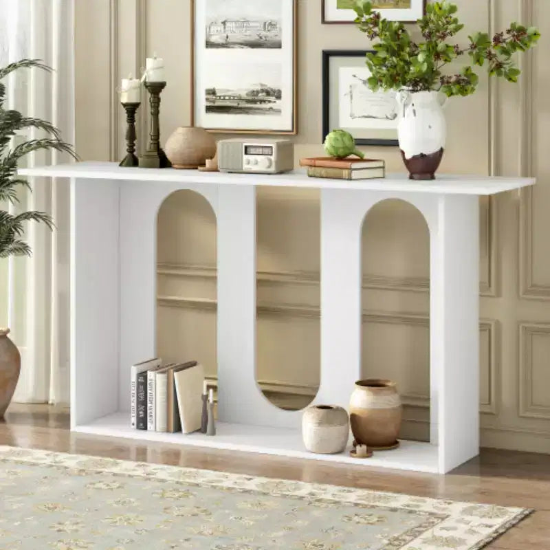 Consolle curvata con ripiano aperto, disponibile nei colori Nero / Blu / Naturale / Bianco, Stile moderno, Montaggio da 1 persona