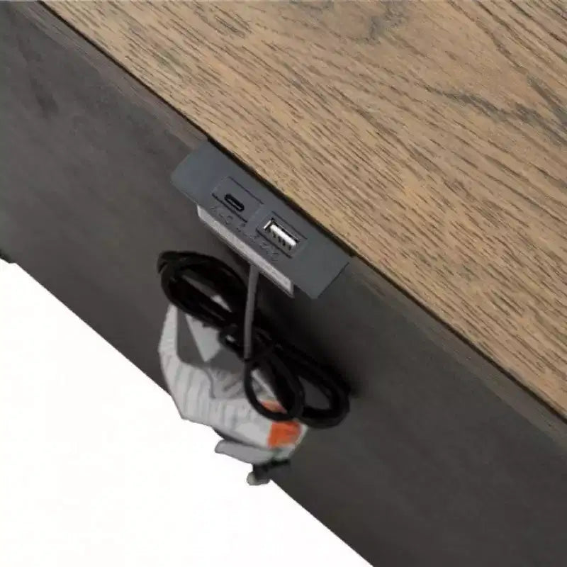 Comodino nero e rovere rustico a 3 cassetti con 2 porte USB