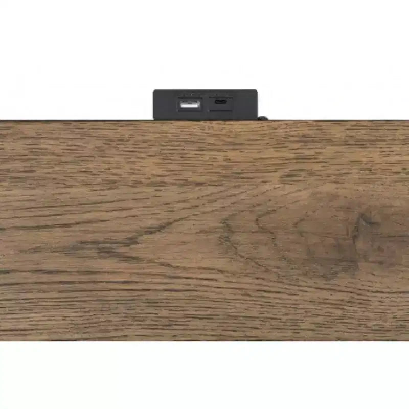 Comodino nero e rovere rustico a 3 cassetti con 2 porte USB
