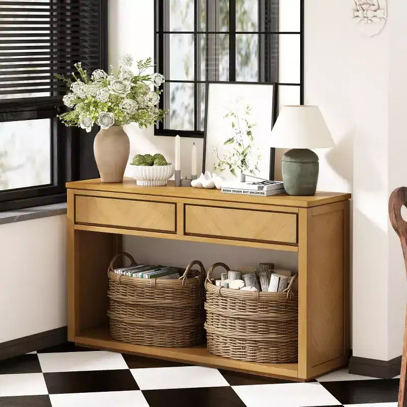 Consolle Marrone Chevron con 2 Cassetti e Ripiano Aperto