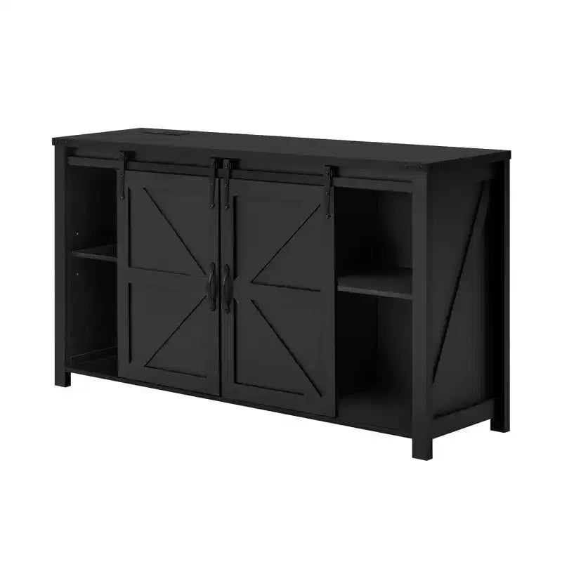 Credenza/Madia da fattoria Nera/Blu Navy/Bianca, Armadietto contenitore a 4 cassetti con anta scorrevole a granaio