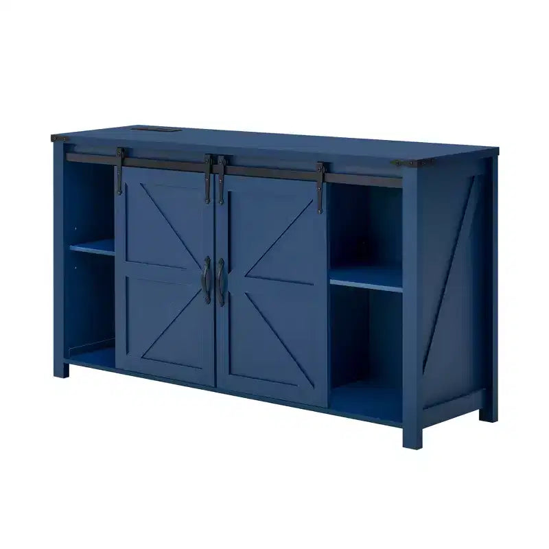 Credenza/Madia da fattoria Nera/Blu Navy/Bianca, Armadietto contenitore a 4 cassetti con anta scorrevole a granaio