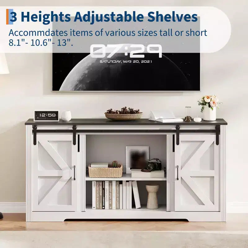 Mobile porta TV ad anta scorrevole in noce/bianco da 66" con 4 cassetti, adatto per TV fino a 70"