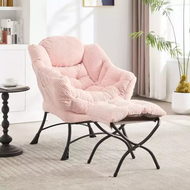 Poltrona Sdraio in Flanella Grigia/Blu Navy/Bianco Sporco/Rosa/Bianca con Pouf, 1 Persona