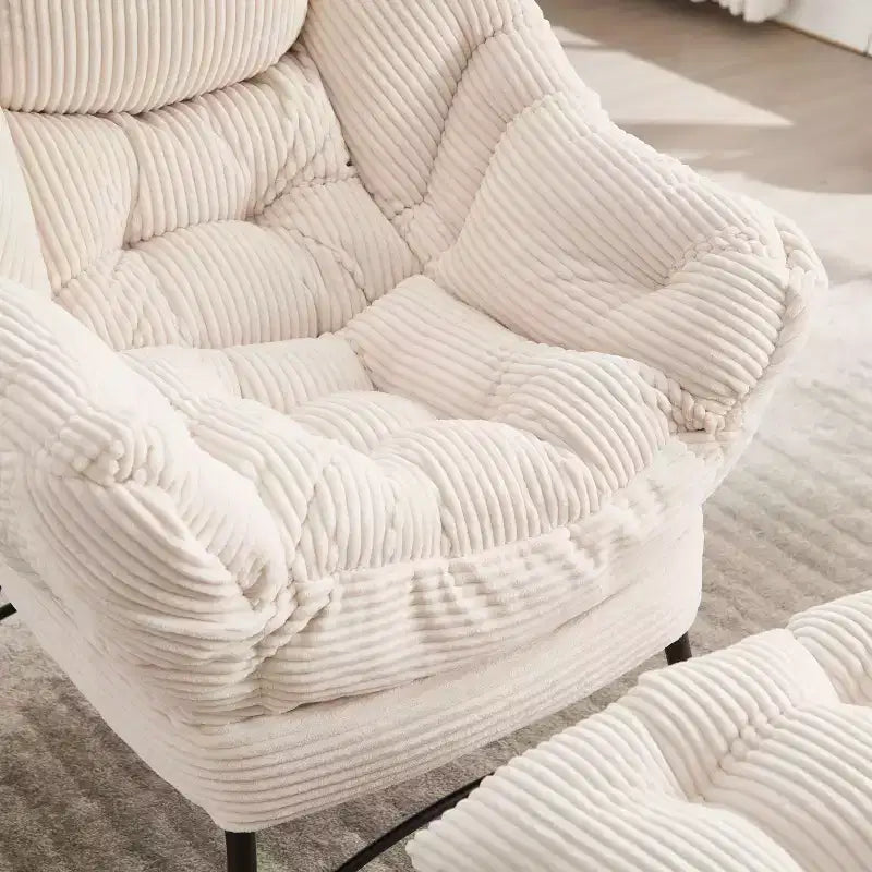 Poltrona Sdraio in Flanella Grigia/Blu Navy/Bianco Sporco/Rosa/Bianca con Pouf, 1 Persona