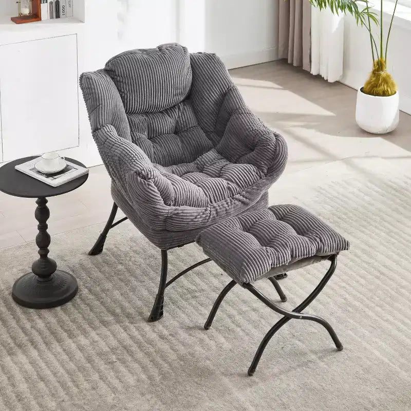 Poltrona Sdraio in Flanella Grigia/Blu Navy/Bianco Sporco/Rosa/Bianca con Pouf, 1 Persona