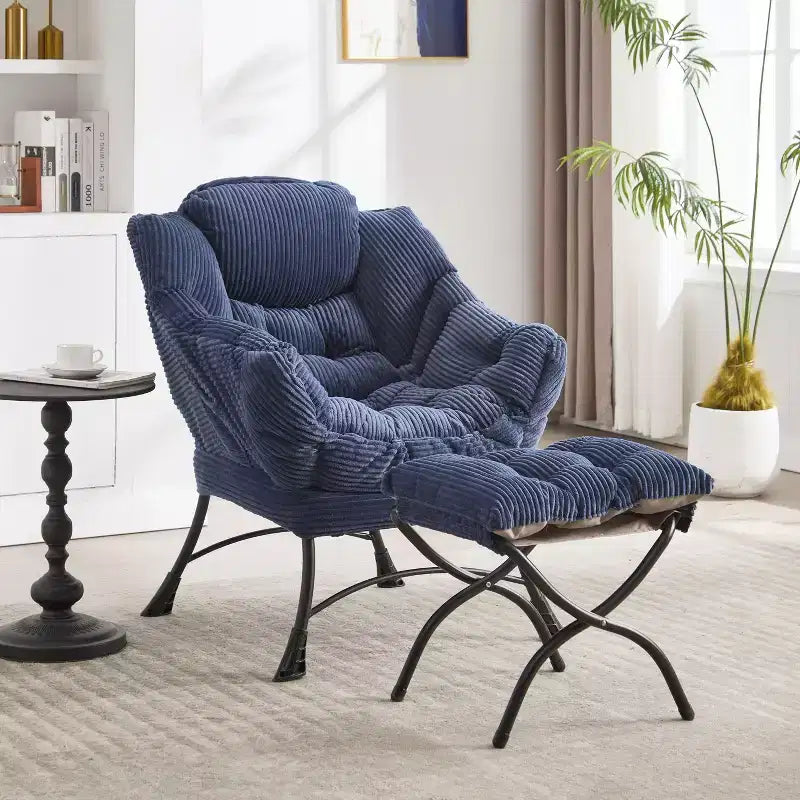 Poltrona Sdraio in Flanella Grigia/Blu Navy/Bianco Sporco/Rosa/Bianca con Pouf, 1 Persona