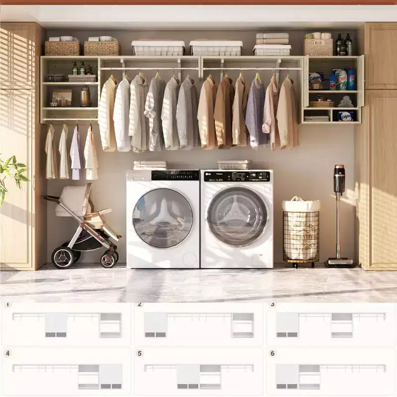 Mensole porta lavatrice e asciugatrice con barra appendiabiti – Rovere Beige / Bianco, Armadietto reversibile, Singola unità