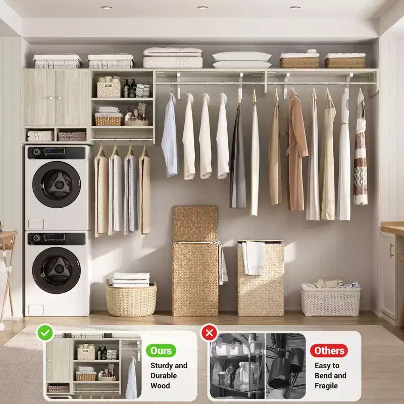 Mensole porta lavatrice e asciugatrice con barra appendiabiti – Rovere Beige / Bianco, Armadietto reversibile, Singola unità
