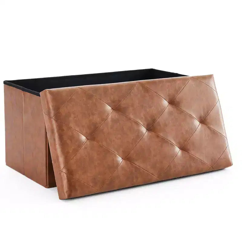 Panca Pouf Contenitore Pieghevole Nero/Marrone, 1 Posto, Similpelle
