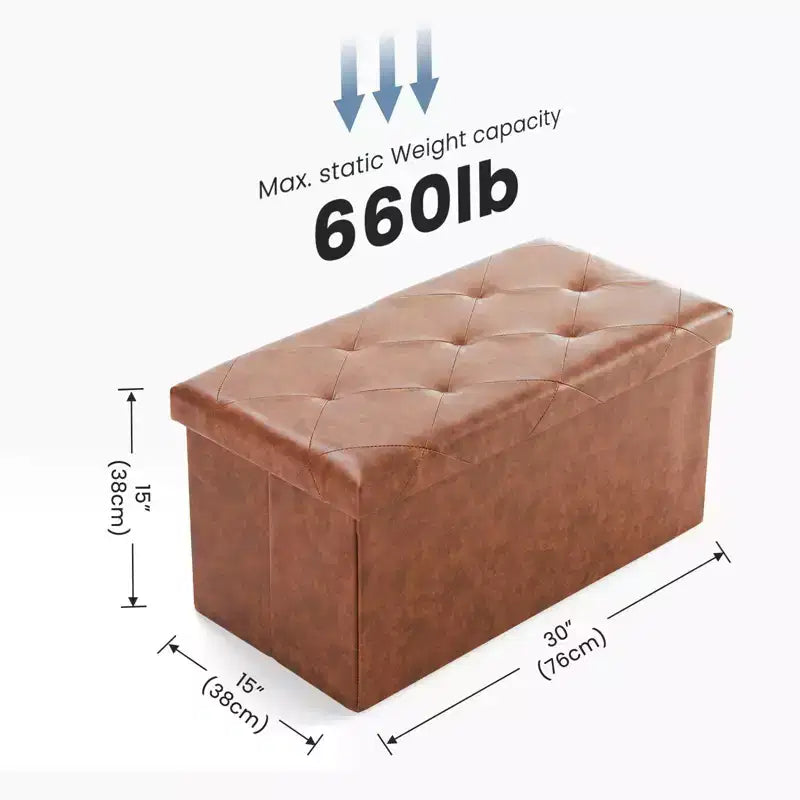 Panca Pouf Contenitore Pieghevole Nero/Marrone, 1 Posto, Similpelle