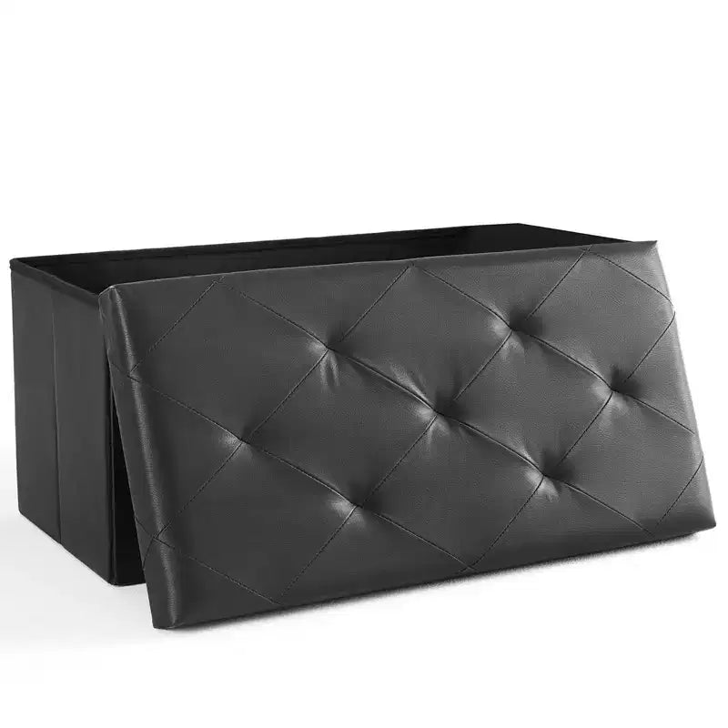 Panca Pouf Contenitore Pieghevole Nero/Marrone, 1 Posto, Similpelle