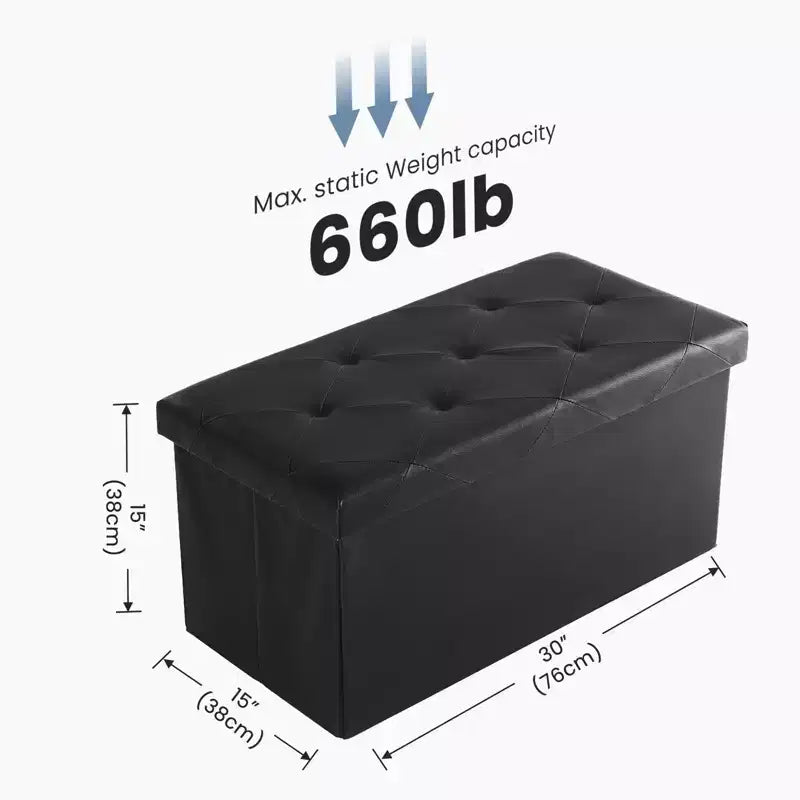 Panca Pouf Contenitore Pieghevole Nero/Marrone, 1 Posto, Similpelle