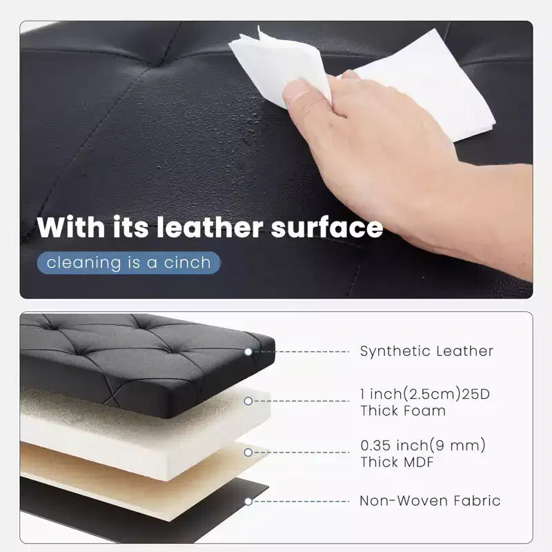 Panca Pouf Contenitore Pieghevole Nero/Marrone, 1 Posto, Similpelle