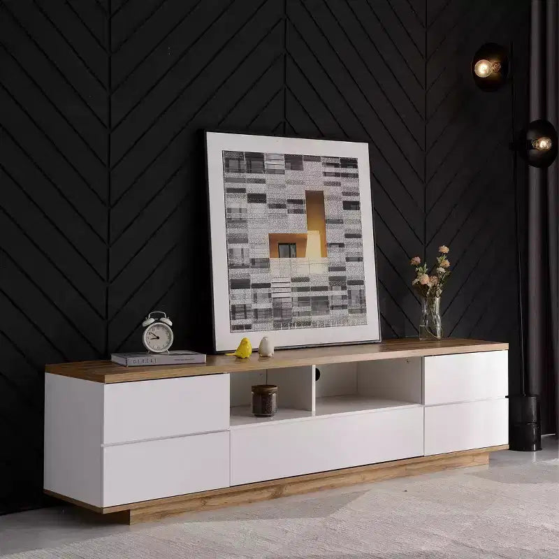 Mobile Porta TV da Fattoria per TV fino a 80", in Legno, con Ante Contenitore