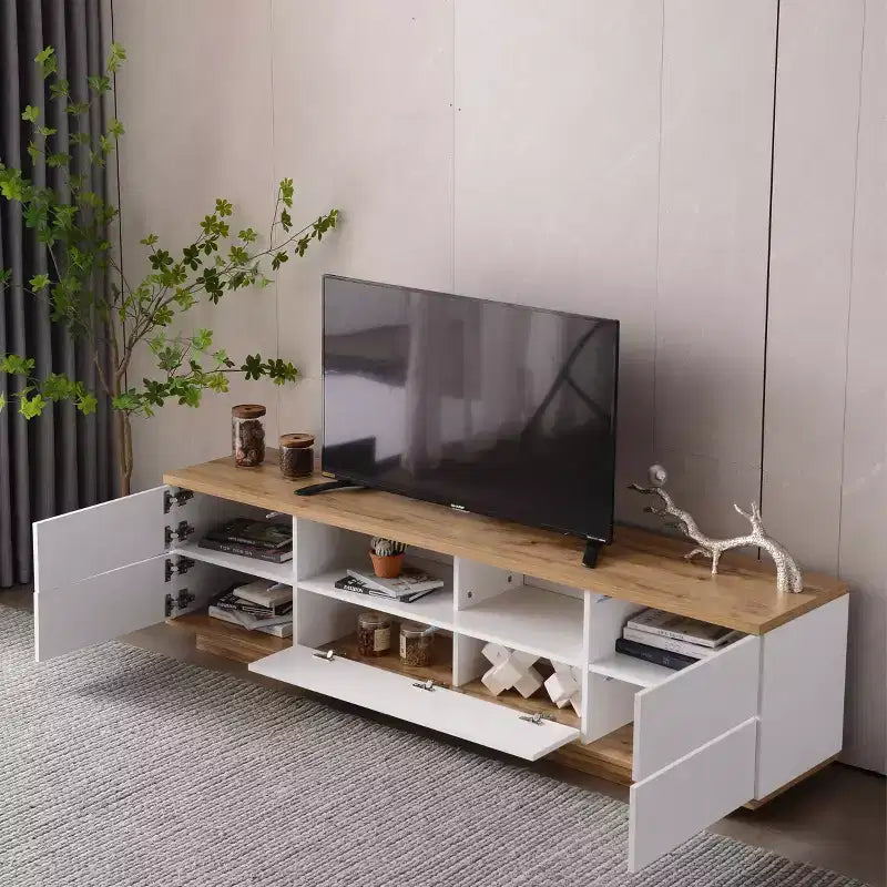 Mobile Porta TV da Fattoria per TV fino a 80", in Legno, con Ante Contenitore