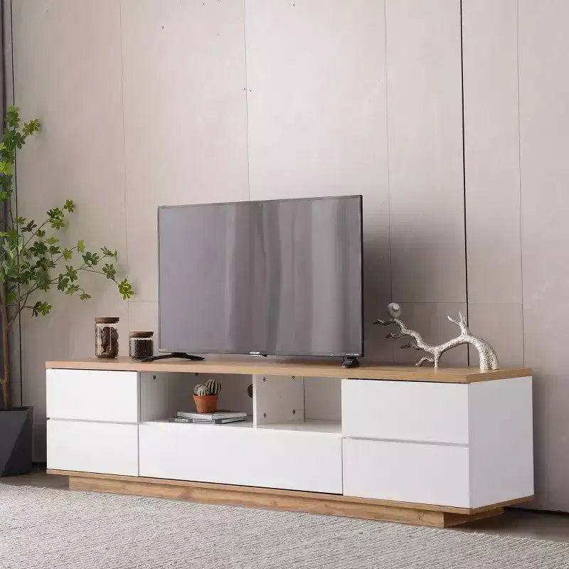 Mobile Porta TV da Fattoria per TV fino a 80", in Legno, con Ante Contenitore