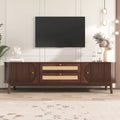 MAYEERTY Rattan TV Stand for TVs up to 75, Modern Farmhouse Media Console, Entertainment Center with Solid Wood Legs for Living Room Beige