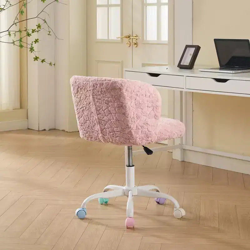 Sedia Girevole da Scrivania in Ecopelliccia per Ragazzi e Adulti, Altezza Regolabile, Avorio/Rosa/Viola, 1 Posto