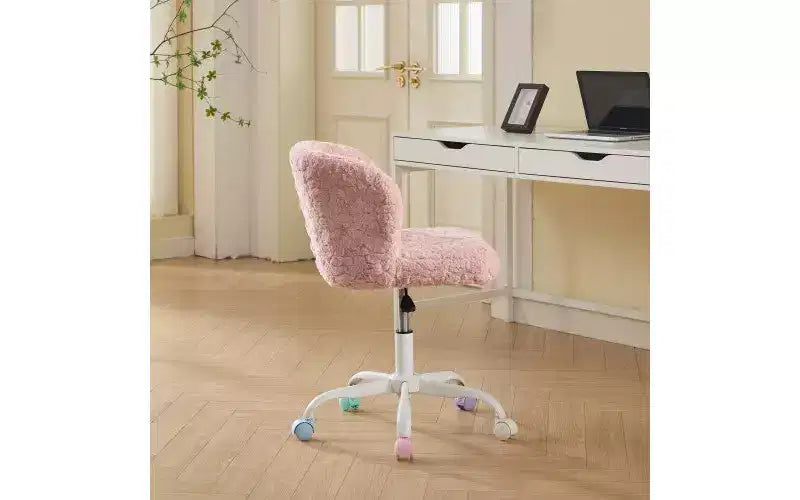 Sedia Girevole da Scrivania in Ecopelliccia per Ragazzi e Adulti, Altezza Regolabile, Avorio/Rosa/Viola, 1 Posto