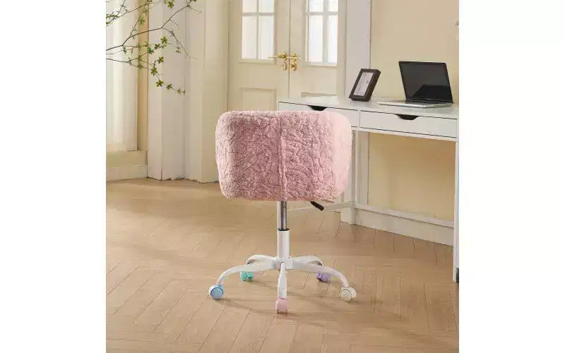 Sedia Girevole da Scrivania in Ecopelliccia per Ragazzi e Adulti, Altezza Regolabile, Avorio/Rosa/Viola, 1 Posto