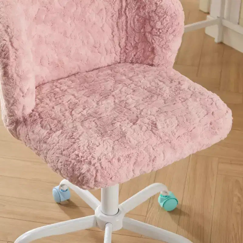 Sedia Girevole da Scrivania in Ecopelliccia per Ragazzi e Adulti, Altezza Regolabile, Avorio/Rosa/Viola, 1 Posto