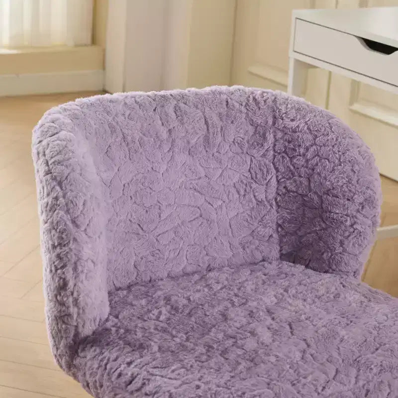 Sedia Girevole da Scrivania in Ecopelliccia per Ragazzi e Adulti, Altezza Regolabile, Avorio/Rosa/Viola, 1 Posto