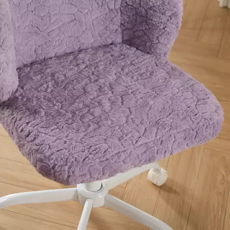 Sedia Girevole da Scrivania in Ecopelliccia per Ragazzi e Adulti, Altezza Regolabile, Avorio/Rosa/Viola, 1 Posto