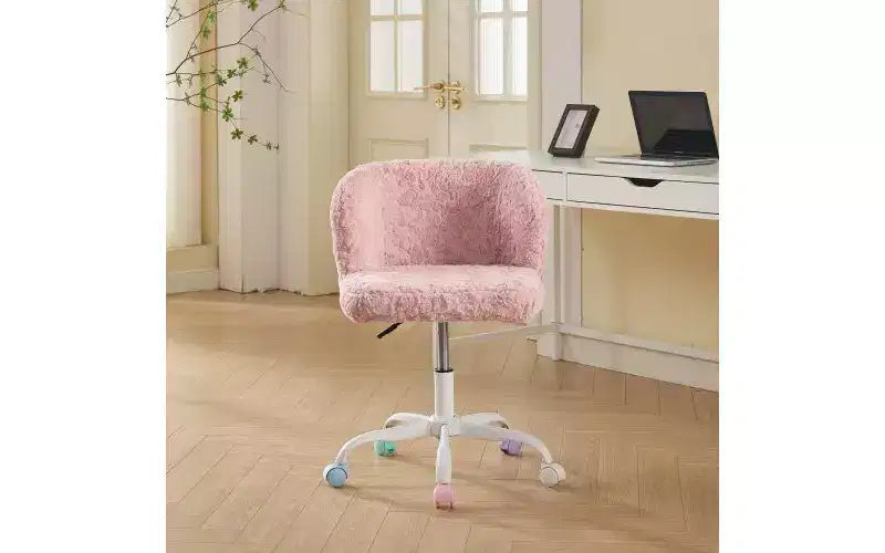 Sedia Girevole da Scrivania in Ecopelliccia per Ragazzi e Adulti, Altezza Regolabile, Avorio/Rosa/Viola, 1 Posto