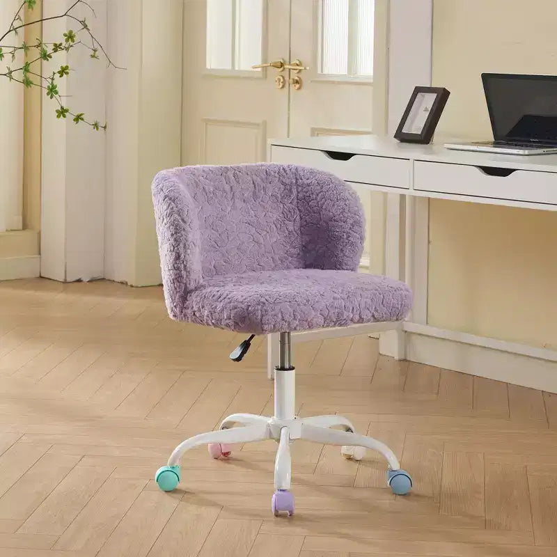 Sedia Girevole da Scrivania in Ecopelliccia per Ragazzi e Adulti, Altezza Regolabile, Avorio/Rosa/Viola, 1 Posto