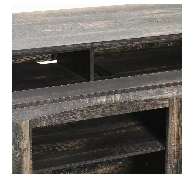 Mobile TV da fattoria rustico in rovere scuro con luci a LED e ante in vetro per TV fino a 70"