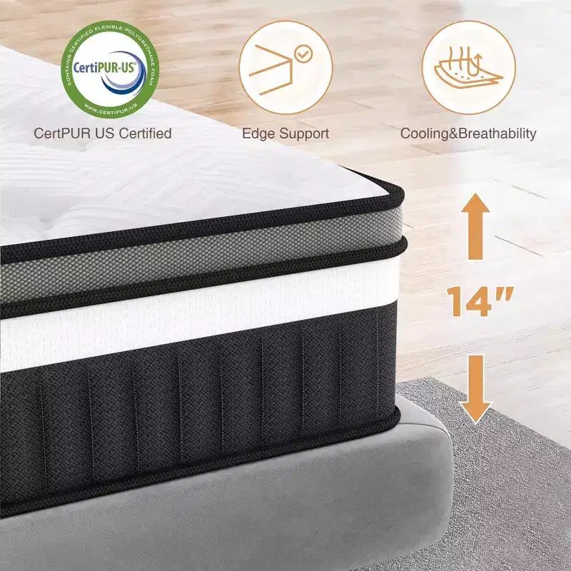 Materasso in memory foam bianco medio rigido, 14 pollici, queen, per 2