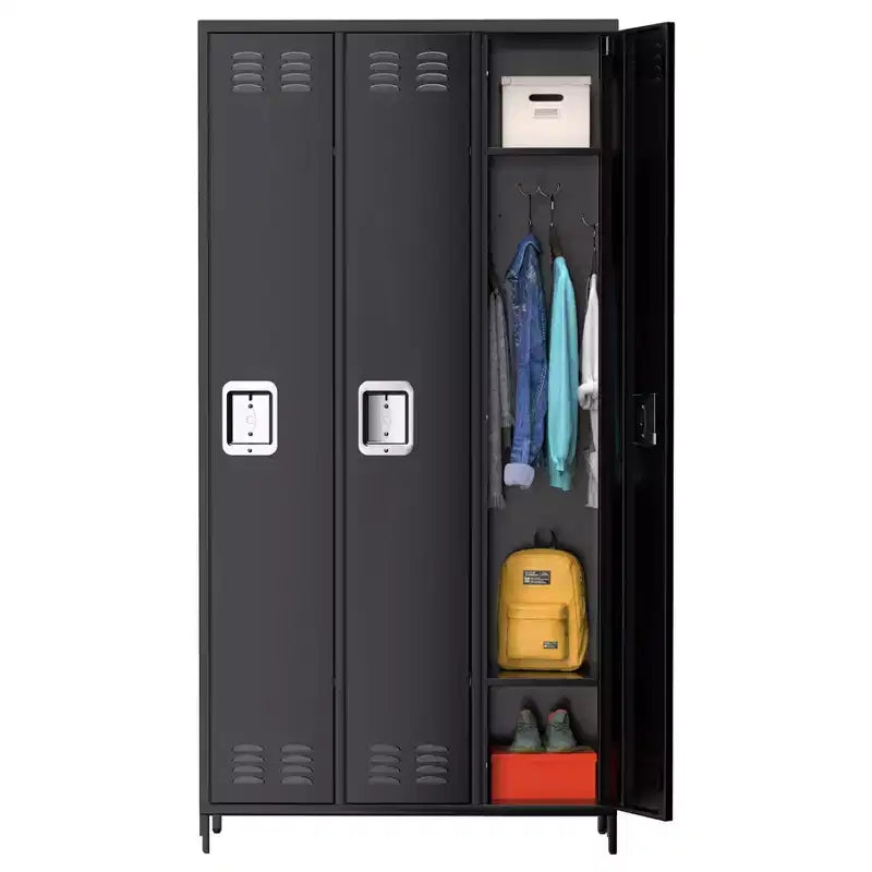 Armadietto spogliatoio a 3 ante in acciaio grigio con serratura, altezza 180 cm, 1 posto