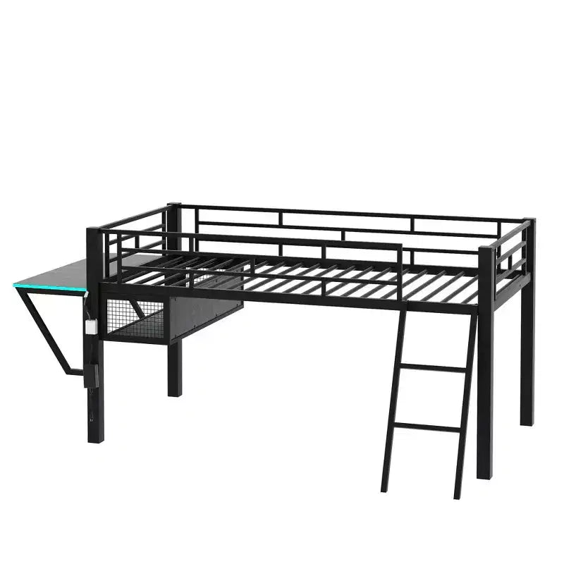 Letto a soppalco Twin Gaming nero con scrivania e luci LED, 1 persona