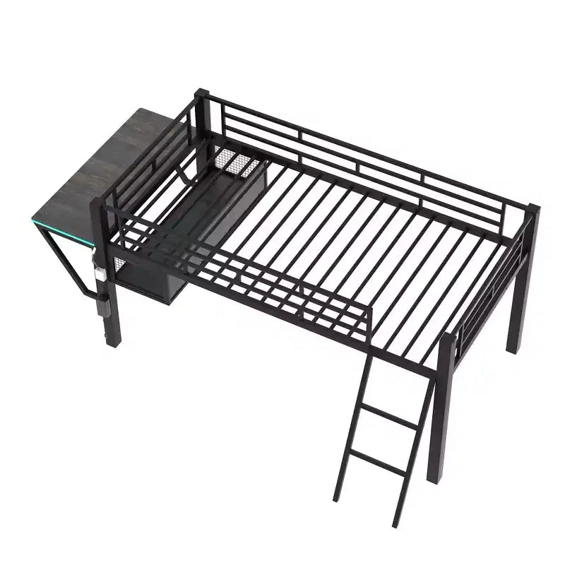 Letto a soppalco Twin Gaming nero con scrivania e luci LED, 1 persona