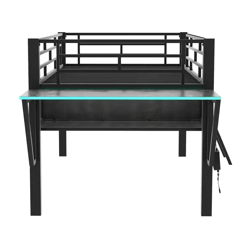 Letto a soppalco Twin Gaming nero con scrivania e luci LED, 1 persona