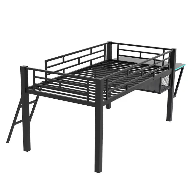 Letto a soppalco Twin Gaming nero con scrivania e luci LED, 1 persona