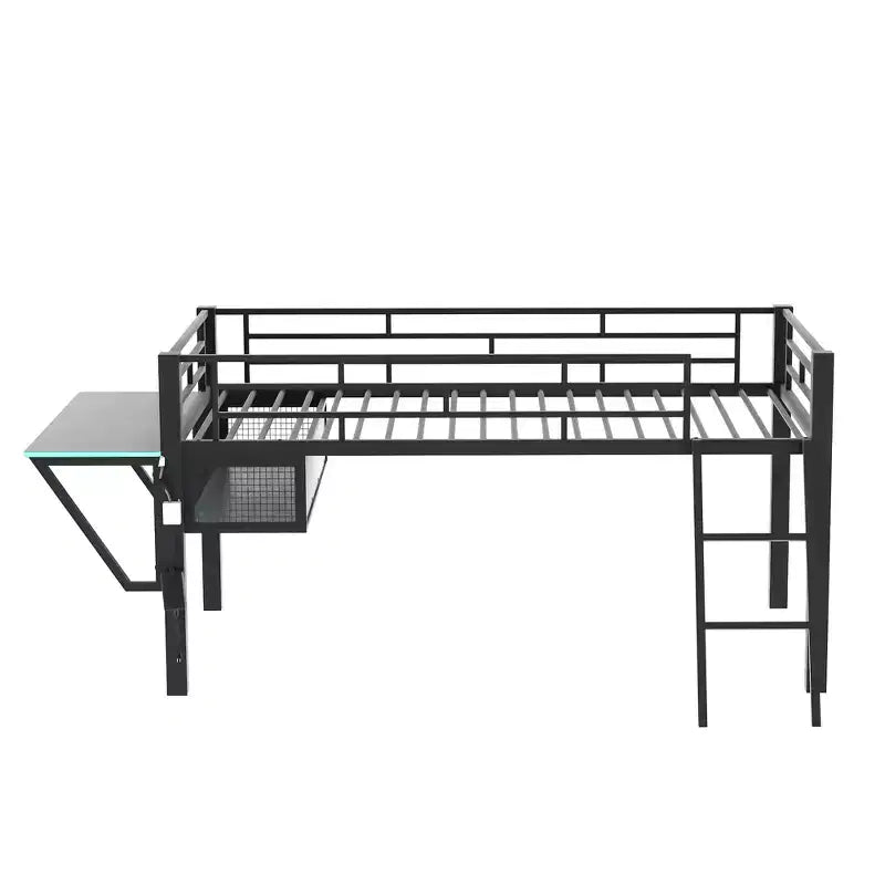Letto a soppalco Twin Gaming nero con scrivania e luci LED, 1 persona