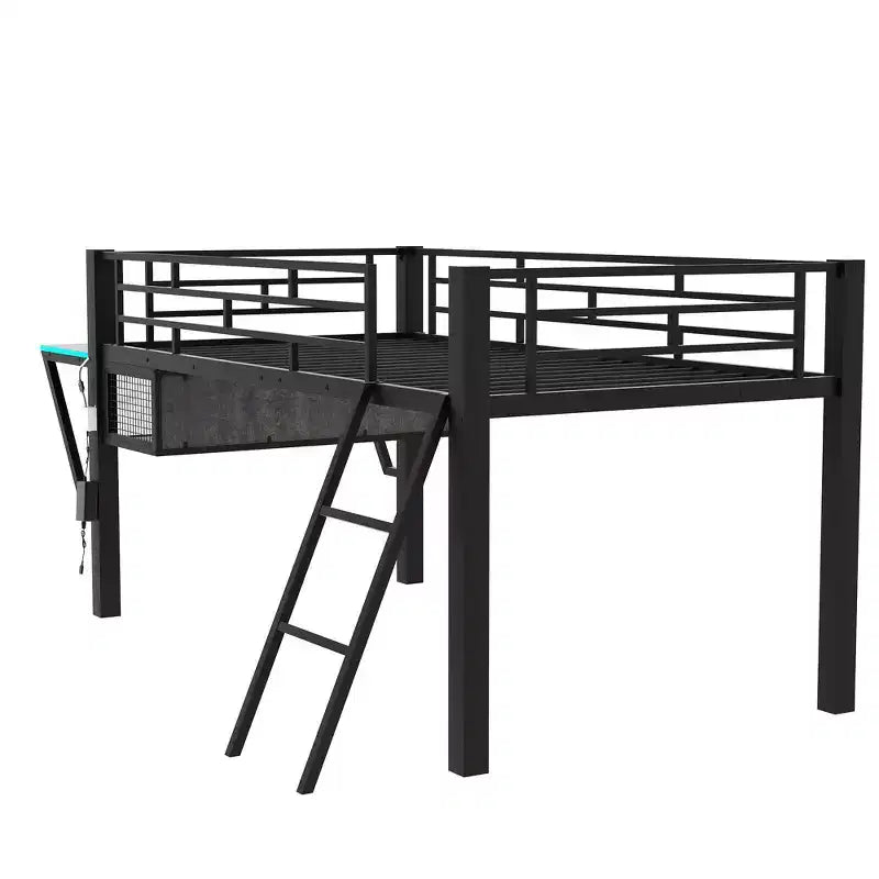 Letto a soppalco Twin Gaming nero con scrivania e luci LED, 1 persona